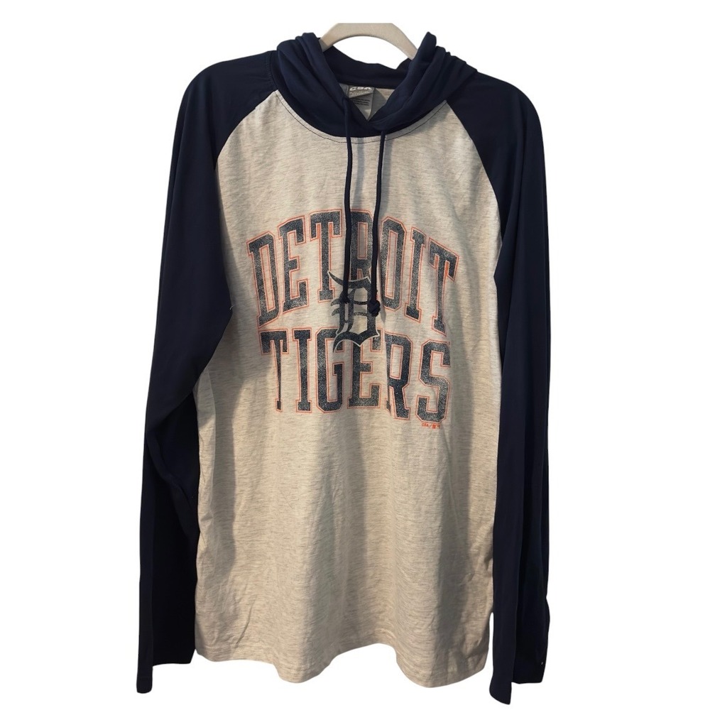 CSA Detroit Tigers MLB Hooded Long Sleeve Shirt Mens XL Navy Gray ABMHBAVTAR